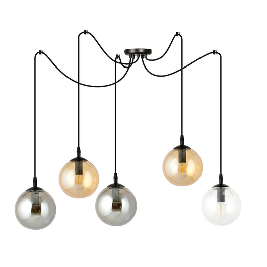 Lampadario 5 Luci Gigi In Acciaio Nero Con Cavo Lungo E Vetri Multicolor