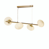 Lampadario Contemporaneo Ciottolo Acciaio Ottone Vetro Bianco 4 Luci G9