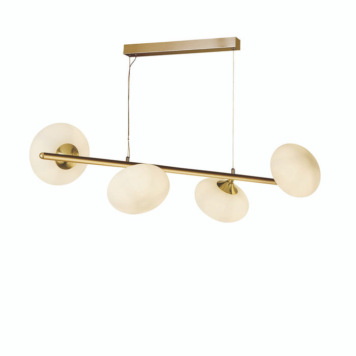 Lampadario Contemporaneo Ciottolo Acciaio Ottone Vetro Bianco 4 Luci G9