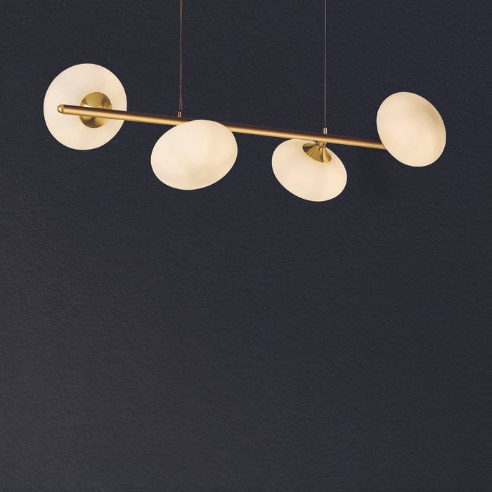 Lampadario Contemporaneo Ciottolo Acciaio Ottone Vetro Bianco 4 Luci G9