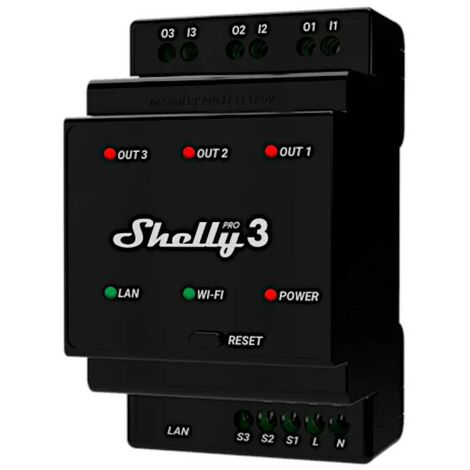 Shelly PRO 3 Relè WiFi LAN Bluetooth 3 Canali guida DIN controllo apparecchi ad  uso residenziale e commerciale