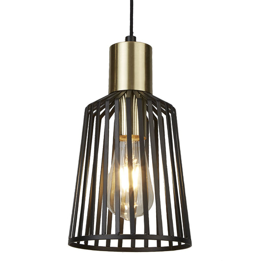 Sospensione Industrial Gabbia Per Uccelli Acciaio Nero Ottone 1 Luce E27 D16Cm