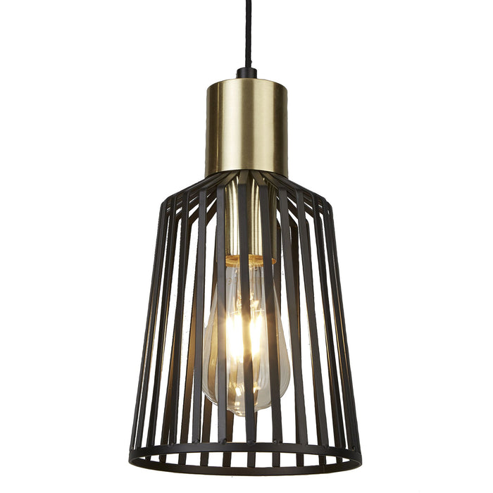 Sospensione Industrial Gabbia Per Uccelli Acciaio Nero Ottone 1 Luce E27 D16Cm