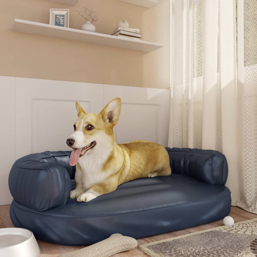 Letto Cani Ergonomico Gommapiuma Blu Scuro 88x65 cm Similpelle