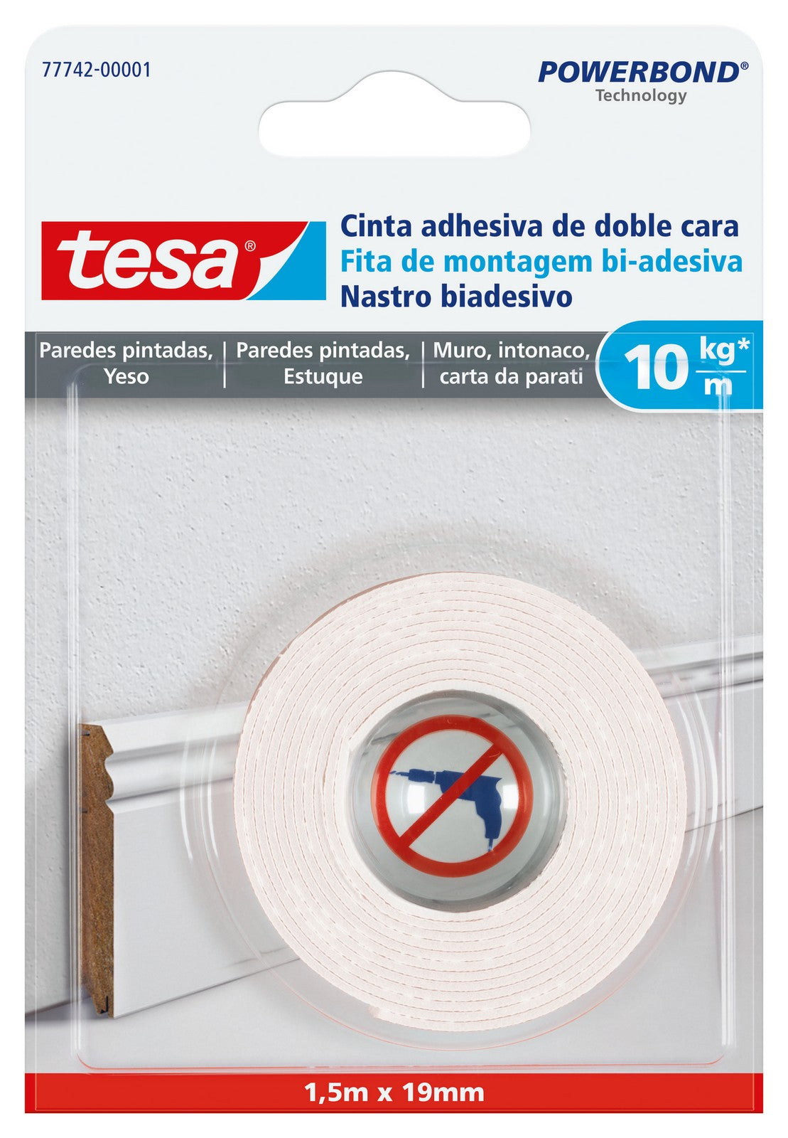 10pz tesa biadesivo powerbond intonaco ml.1,5x19mm 94234