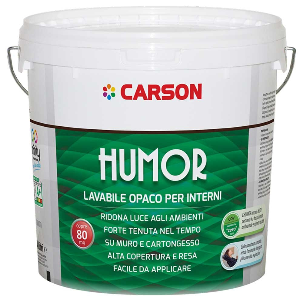 Pittura lavabile opaca bianca per interni con olio ozonizzato Carson Humor 14 Lt