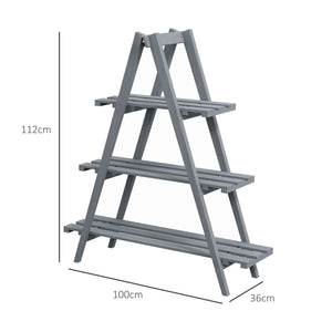 Portapiante Verticale 3 Livelli a Doghe 100x36x112 cm in Legno di Abete Grigio