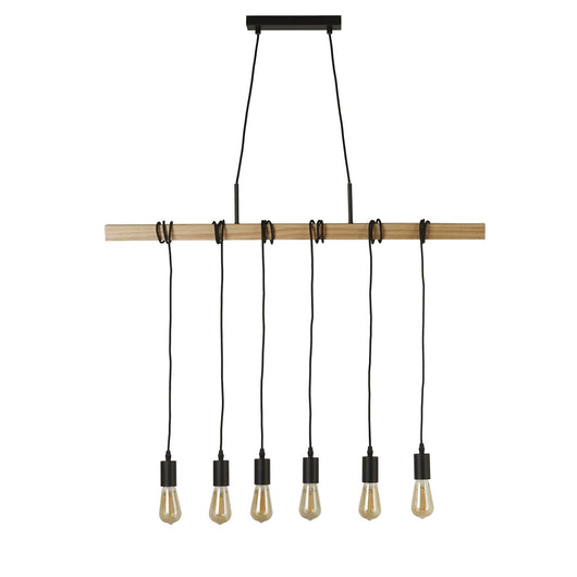 Lampadario Industrial-Nordico Legnoso Acciaio Marrone Legno 6 Luci E27