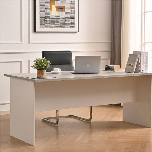 Scrivania per Ufficio in Legno Bianco Grigio Postazione Lavoro Studio 180x80 H74cm