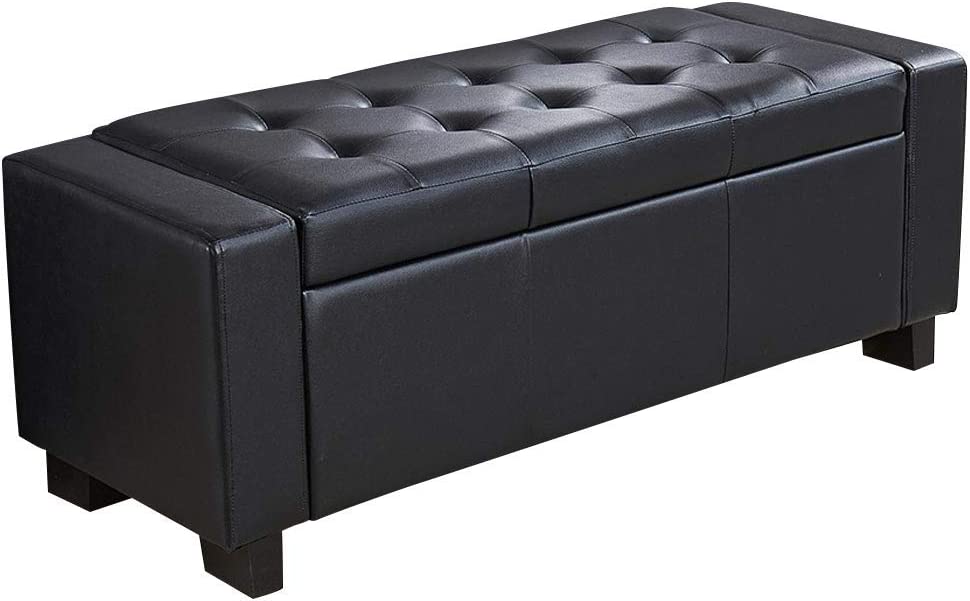 Cassapanca Pouf Contenitore Panca Moderna 110x40 H 40cm con Bottoni ecopelle Nero