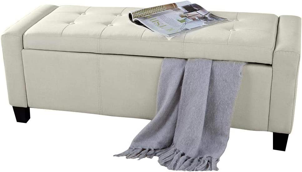 Cassapanca Pouf Contenitore Panca Moderna 110x40 H 40cm con Bottoni ecopelle Avorio