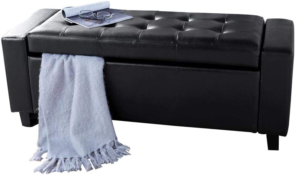 Cassapanca Pouf Contenitore Panca Moderna 110x40 H 40cm con Bottoni ecopelle Nero