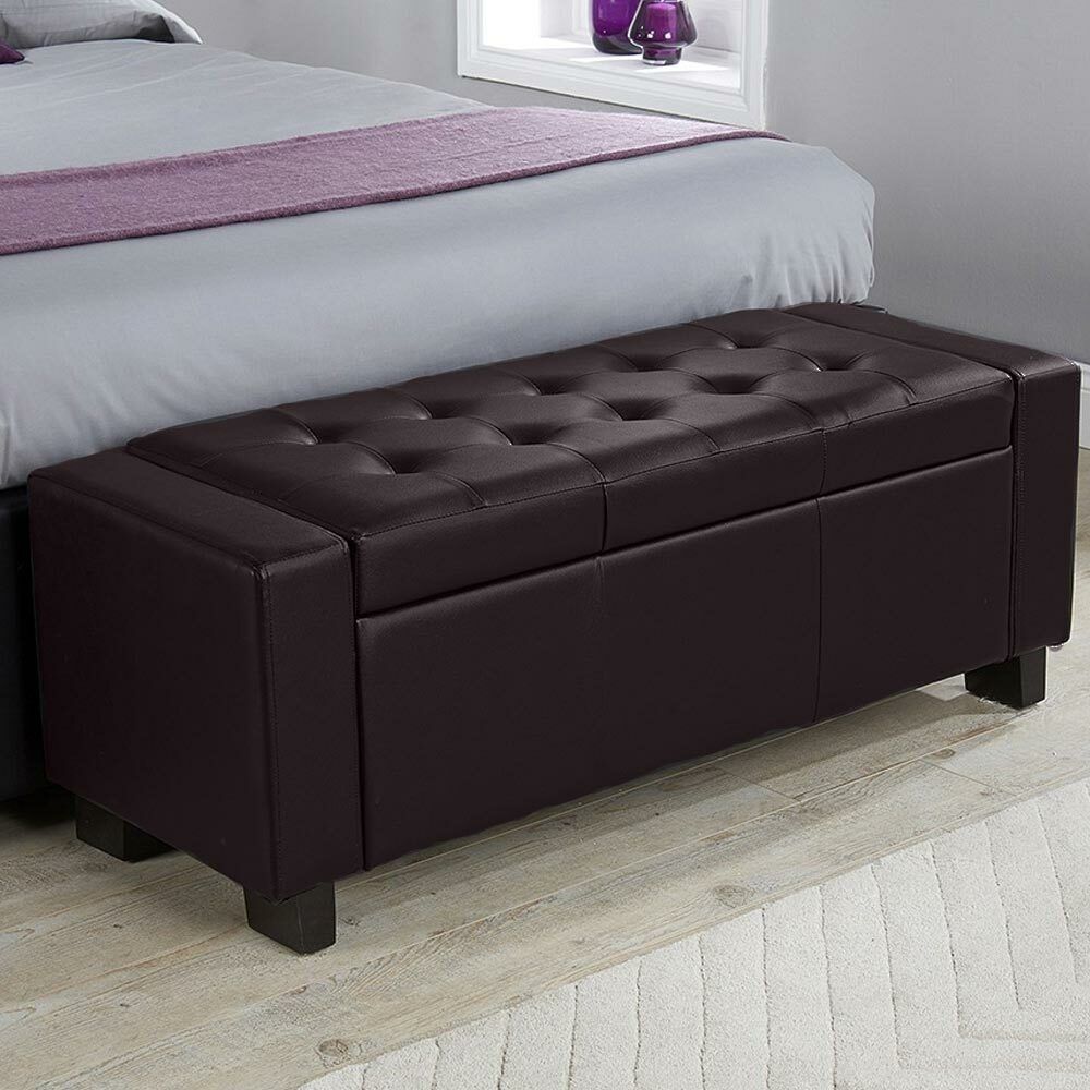 Cassapanca Pouf Contenitore Panca Moderna 110x40 H 40cm con Bottoni ecopelle Marrone