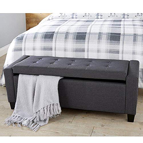 Cassapanca Pouf Contenitore Panca Moderna 110x40 H 40cm con Bottoni Grigio Scuro