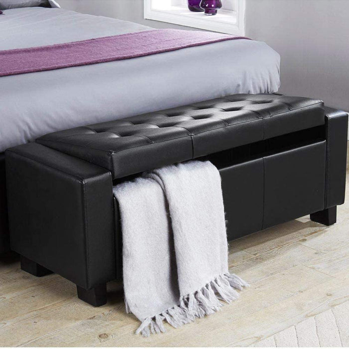 Cassapanca Pouf Contenitore Panca Moderna 110x40 H 40cm con Bottoni ecopelle Nero