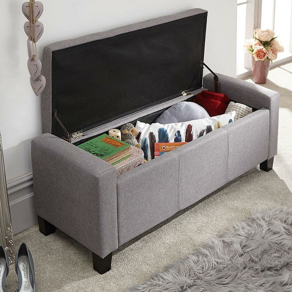 Cassapanca Pouf Contenitore Panca Moderna 110x40 H 40cm con Bottoni Grigio