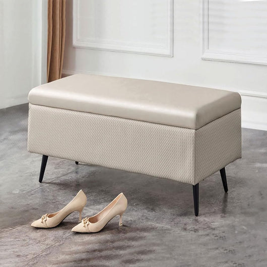 Cassapanca Pouf Contenitore Pelle Ecologica Divanetto Contenitore 80x40 H45cm Beige