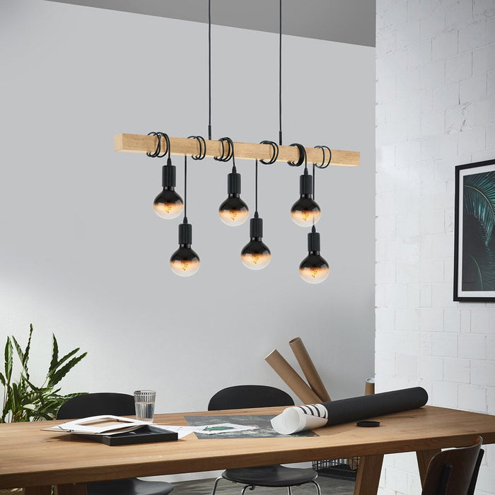 Lampadario Industrial Townshend 6 Luci Metallo Nero E Marrone