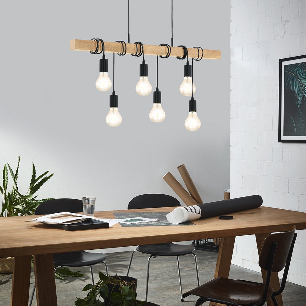 Lampadario Industrial Townshend 6 Luci Metallo Nero E Marrone