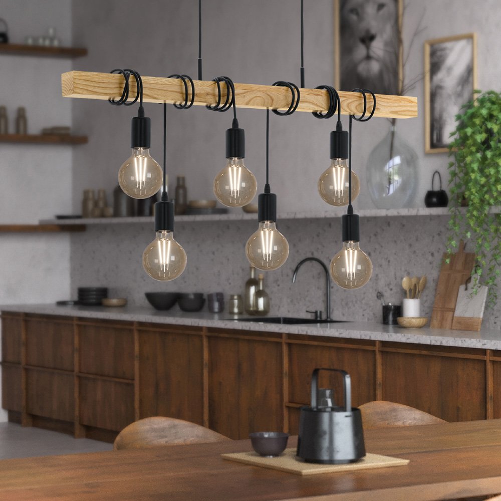 Lampadario Industrial Townshend 6 Luci Metallo Nero E Marrone