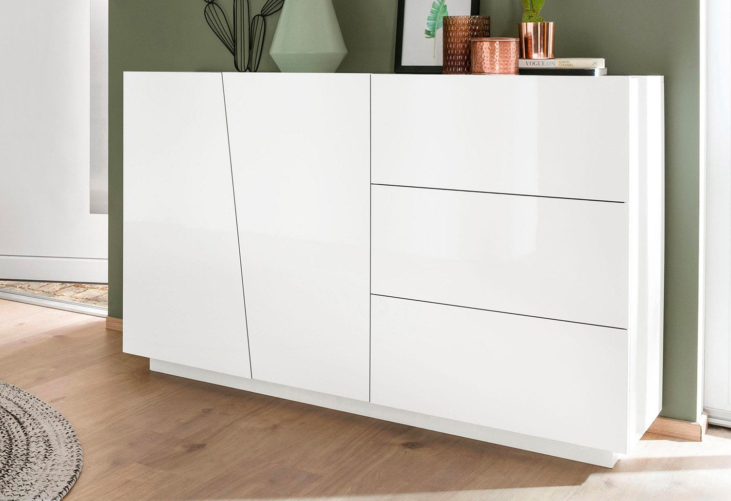 Credenza 2 Ante + 3 Cassetti 140x43x86 cm Vega Bianco Lucido