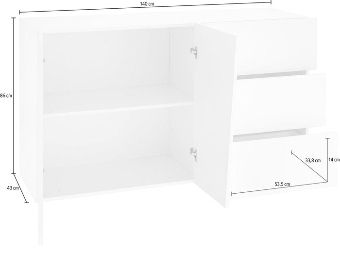 Credenza 2 Ante + 3 Cassetti 140x43x86 cm Vega Bianco Lucido