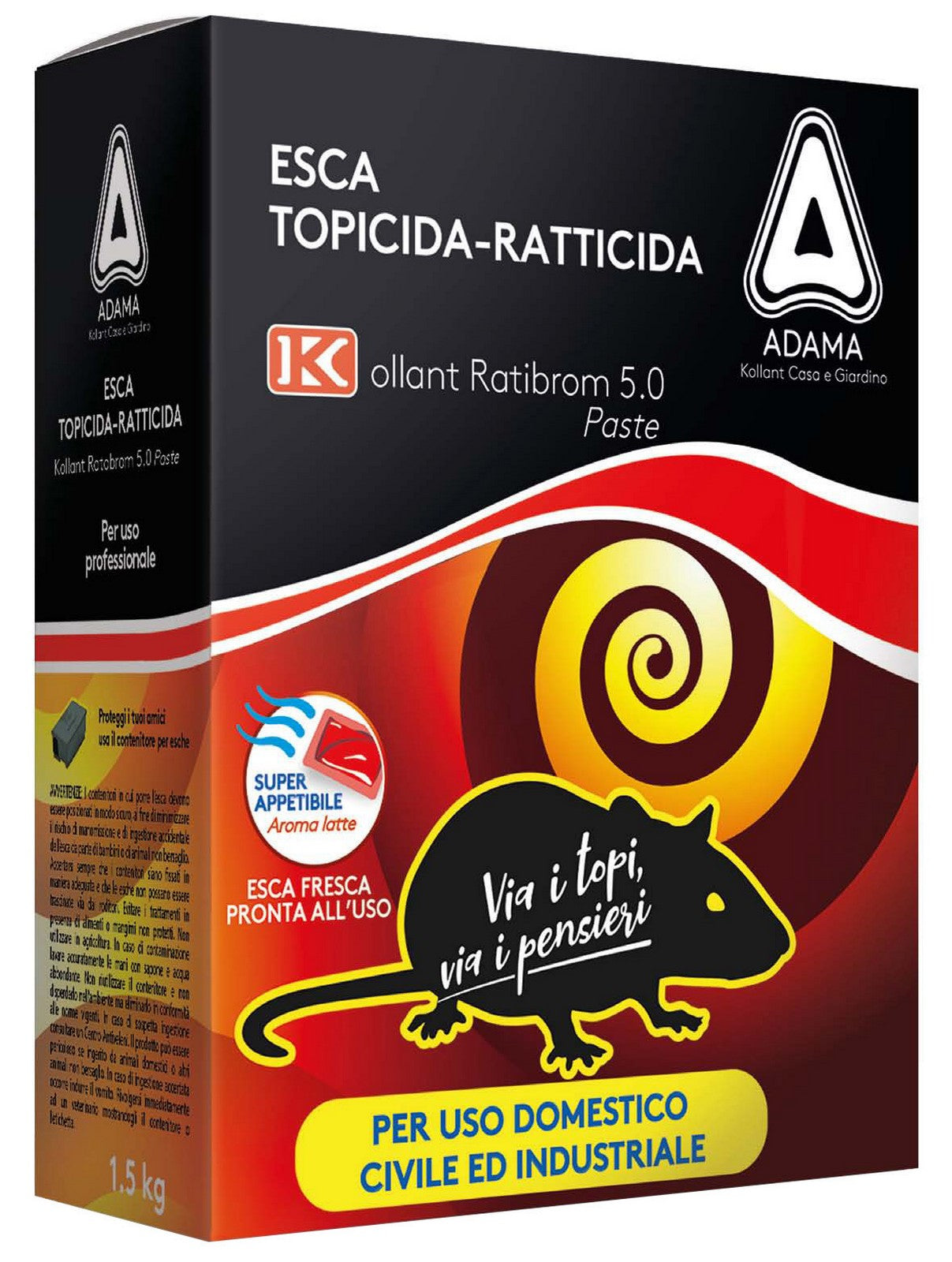 esca topicida 'ratibrom 5.0' professionale kg 1,5 3x500 gr interni ed esterni 95908