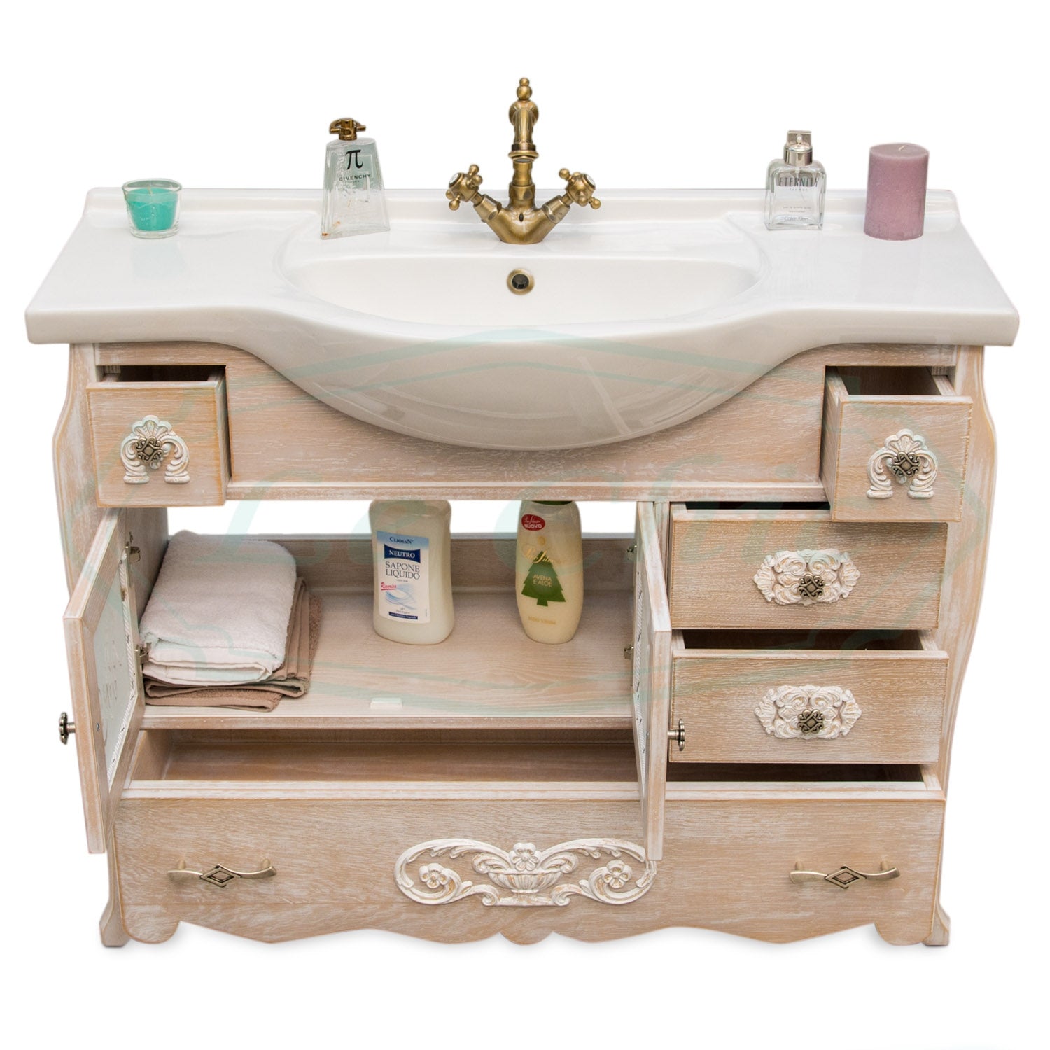 Arredo bagno provenzale in legno rovere