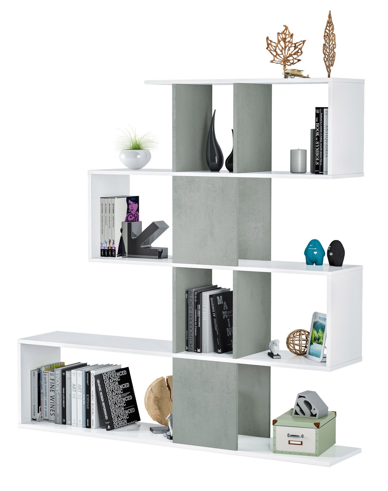 kit libreria zig zag 145x28x145 bianco cemento 96407