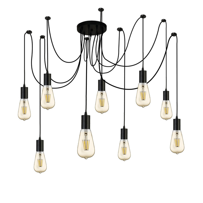 Lampadario Industrial-Nordico Scarabocchio Acciaio Nero 9 Luci E27