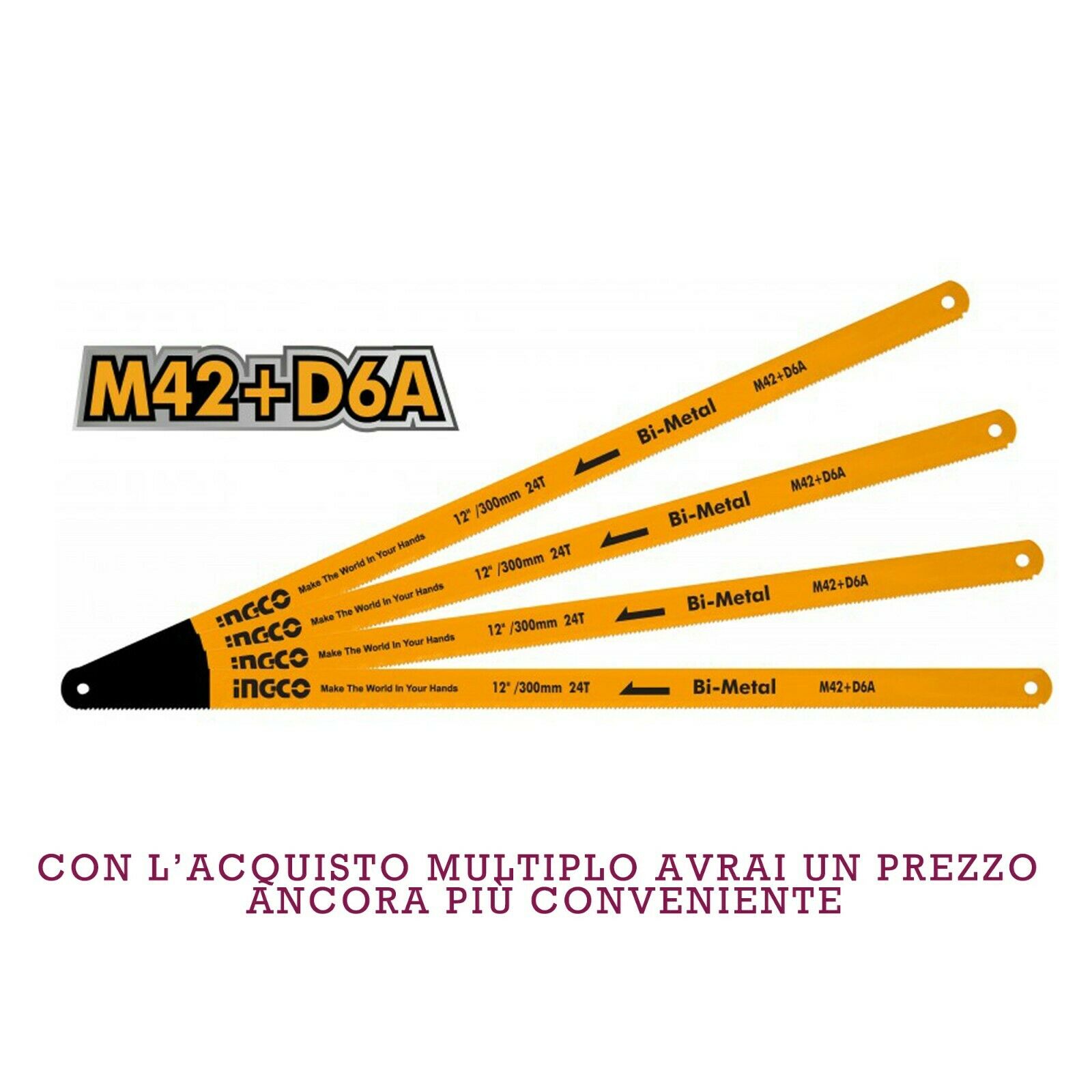 Ingco HSBB12246 LAMA PER SEGHETTO A MANO PER FERRO BI-METAL 300 mm 24T Sega Manuale