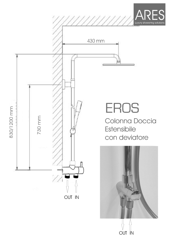 Colonna Doccia a ponte ARES modello Eros con soffione tondo in metallo d.20 cm 