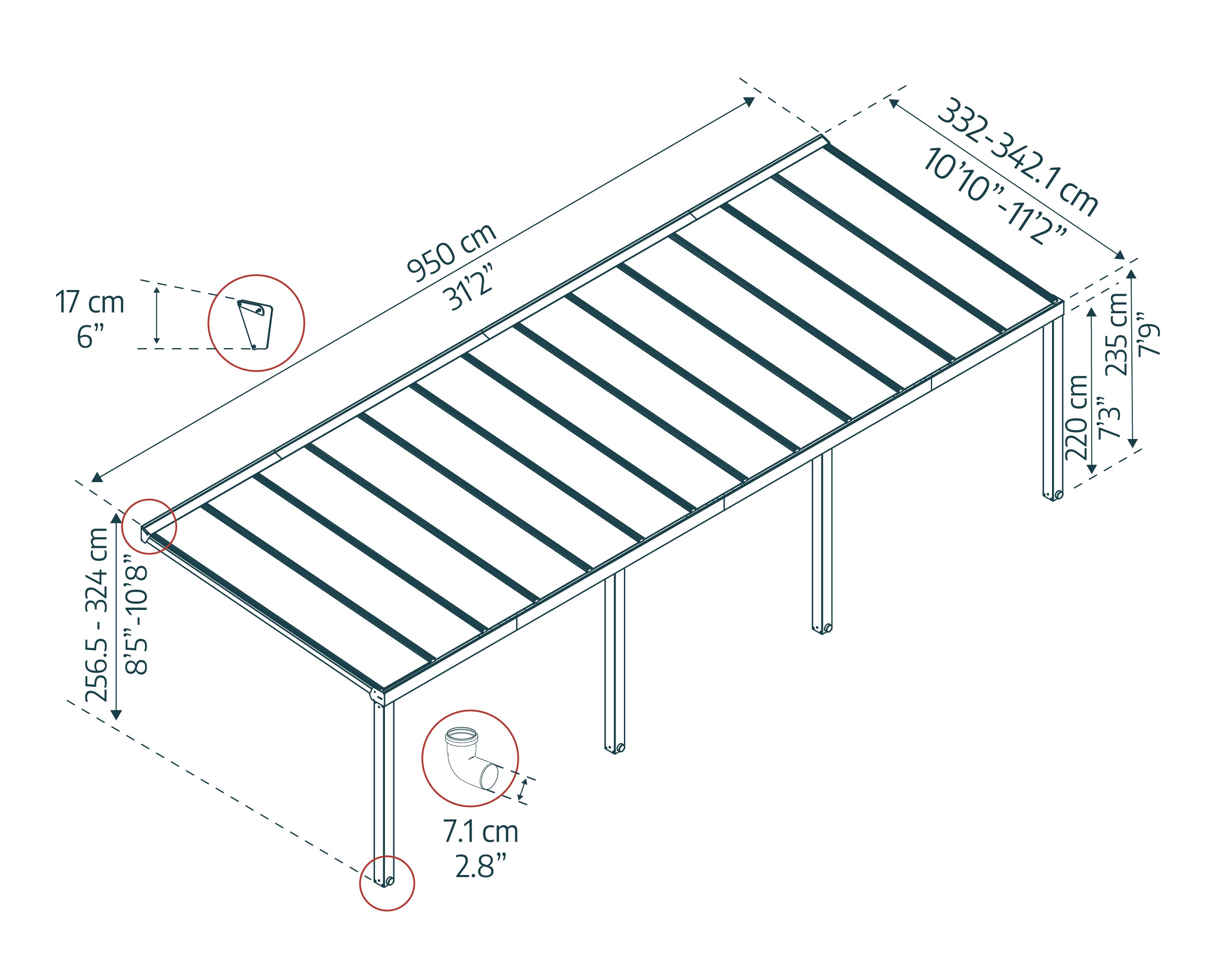 Pergola Addossata in Alluminio di Premium Stockholm 3.4X9.5 m Trasparente