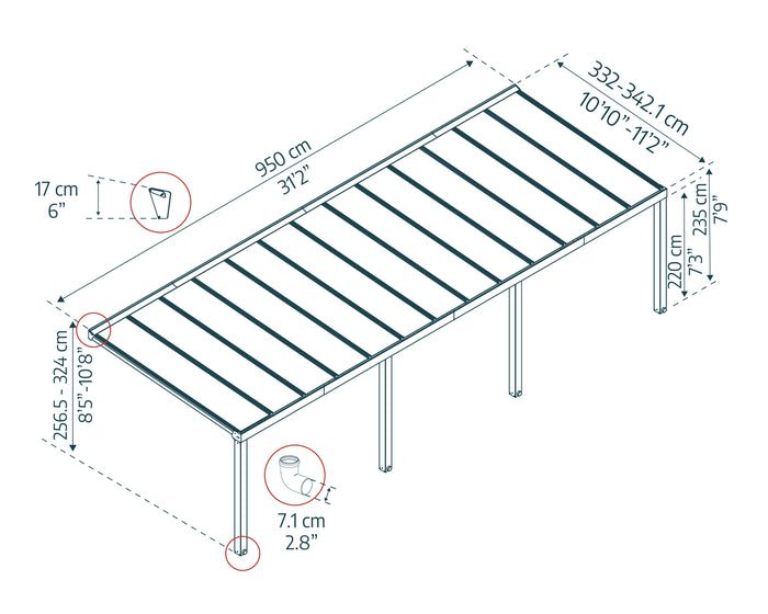 Pergola Addossata in Alluminio di Premium Stockholm 3.4X9.5 m Trasparente