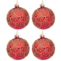 Palline di Natale in Vetro Rosse con Perline Oro Winslows Diametro: 100 mm