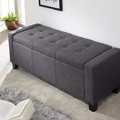 Cassapanca Pouf Contenitore Panca Moderna 110x40 H 40cm con Bottoni Grigio Scuro