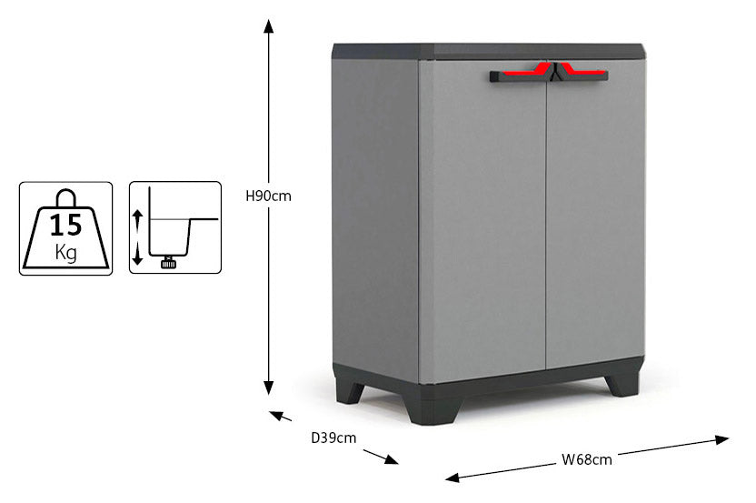 Armadio da Esterno 1 Ripiano 68x39x90H cm in Plastica Keter Stilo Basso Grigio