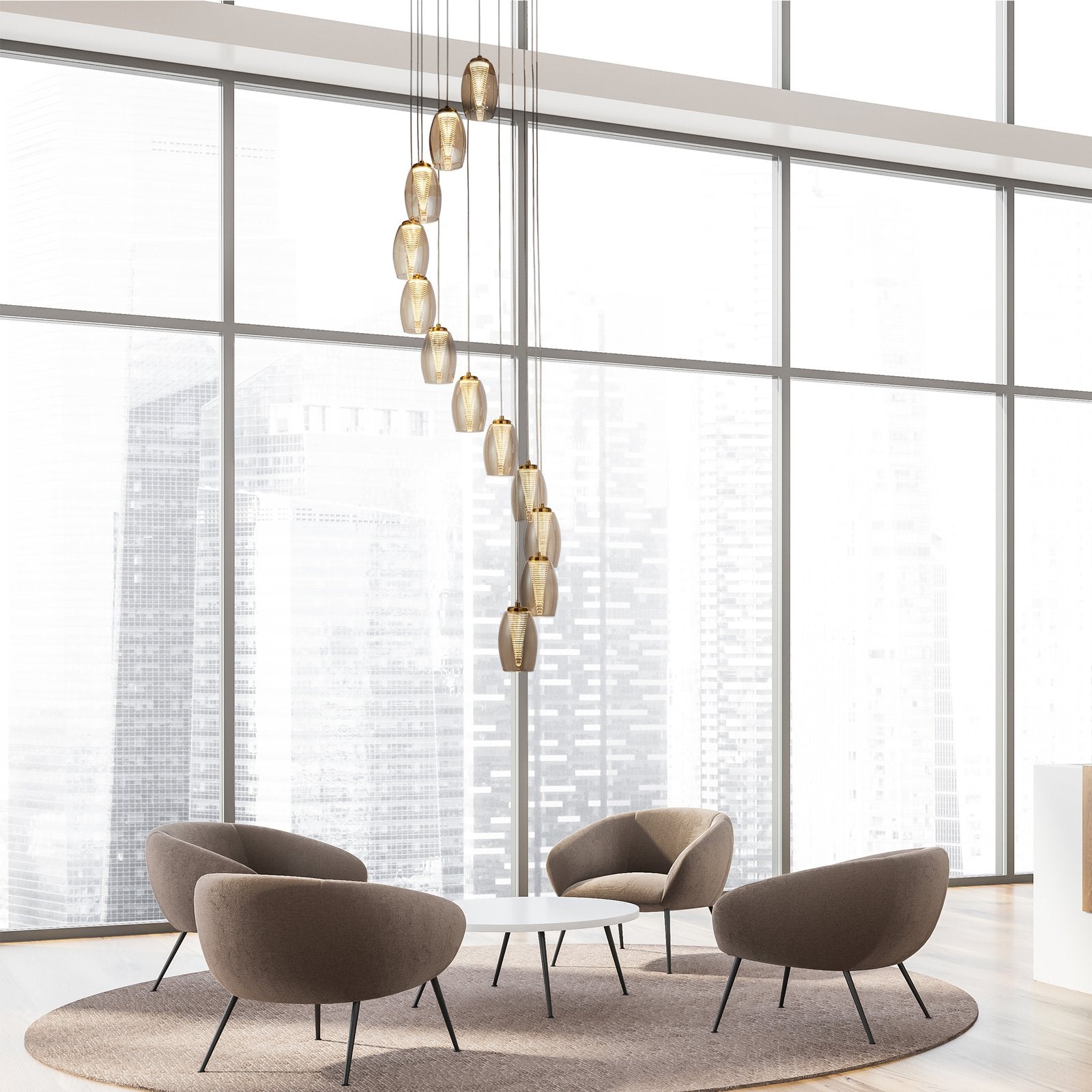 Lampadario Contemporaneo Ciclone Acciaio Bronzo Vetro Led 5,33W 3000K