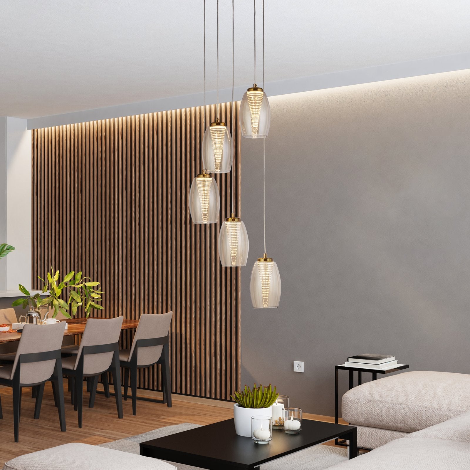 Lampadario Contemporaneo Ciclone Acciaio Bronzo Vetro Led 5,4W 3000K