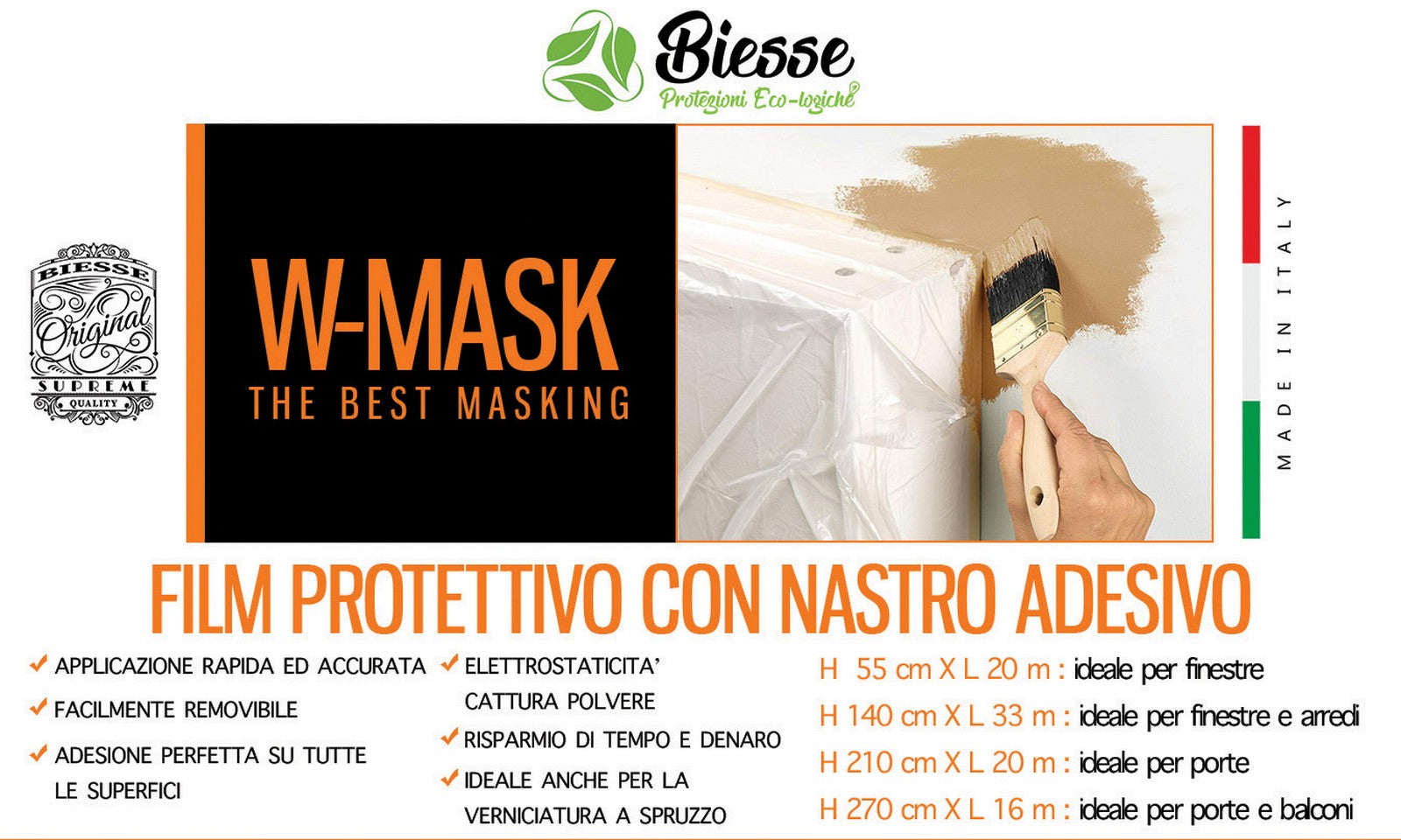 w-mask film protettivo + nastro isolante cm 270 x 16mt cod:ferx.97384