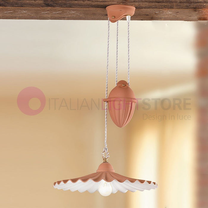 CORTONA Lampadario Saliscendi Ceramica Terracotta Rustico Country