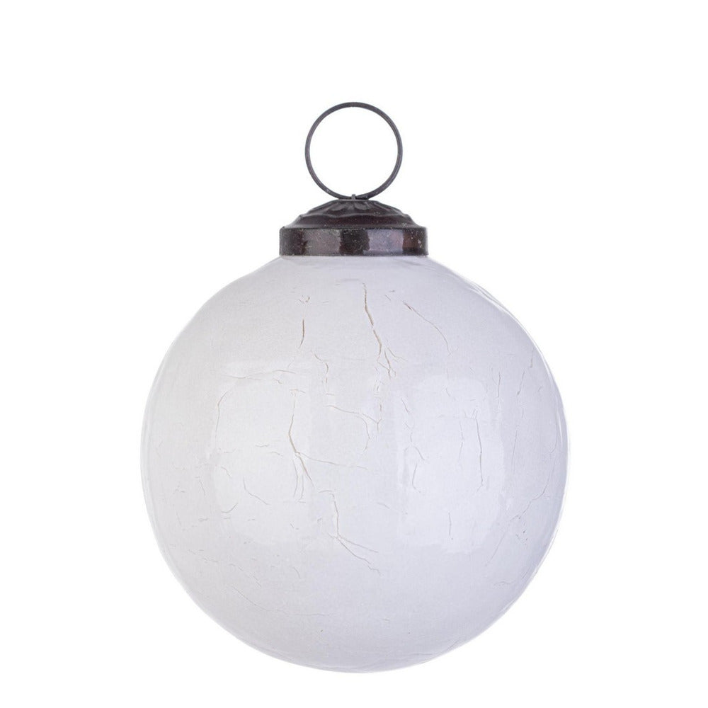 Palline di Natale in Vetro Bianco Lucido con Crepe Brill