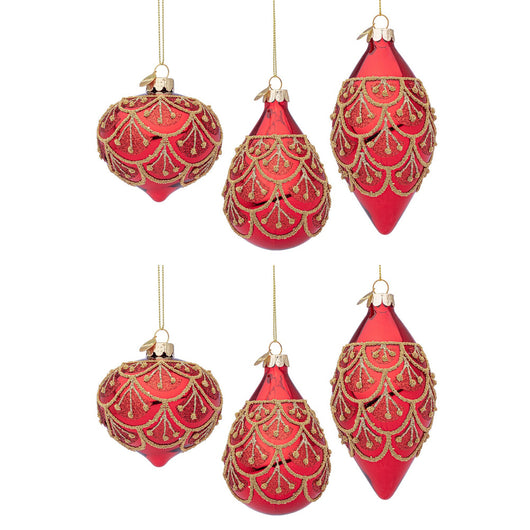 Pendagli di Natale in Vetro Rosso con Perline Oro Eleganti Winslows