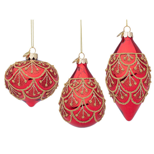 Pendagli di Natale in Vetro Rosso con Perline Oro Eleganti Winslows