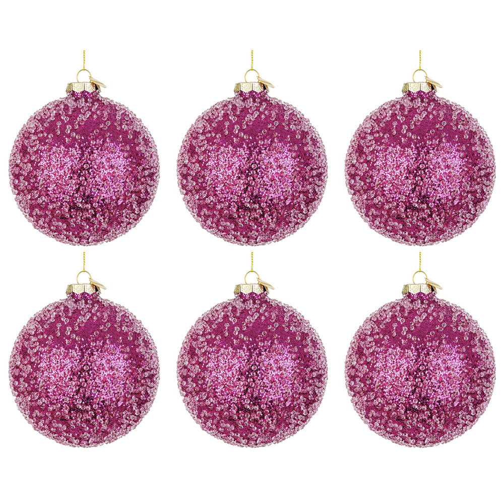 Palline di Natale in Vetro Fucsia con Diamanti Symphony Diametro: 80 mm