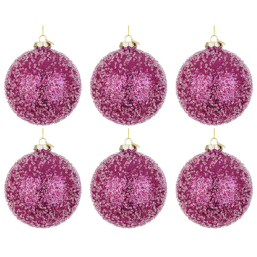 Palline di Natale in Vetro Fucsia con Diamanti Symphony Diametro: 80 mm