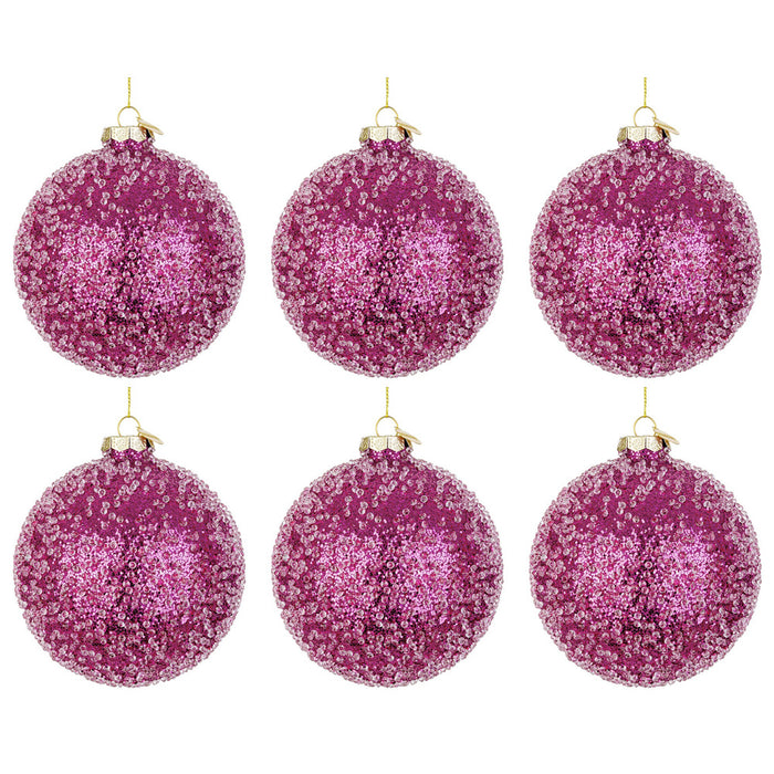 Palline di Natale in Vetro Fucsia con Diamanti Symphony Diametro: 80 mm