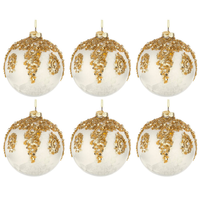 Le Palline di Natale in Vetro Biano con Perline Oro Melissa Diametro: 80 mm