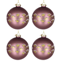 Palline di Natale in Vetro Malva con Decorazioni Oro Achillea Diametro: 100 mm