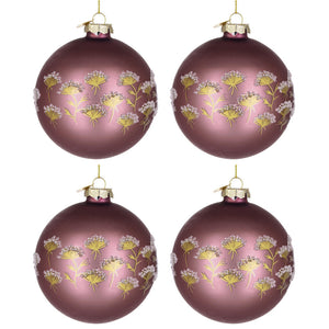 Palline di Natale in Vetro Malva con Decorazioni Oro Achillea Diametro: 100 mm